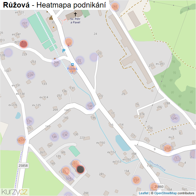 Mapa Růžová - Firmy v části obce.