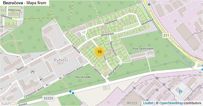 Bezručova - mapa firem