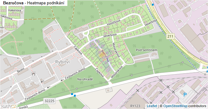 Bezručova - mapa podnikání