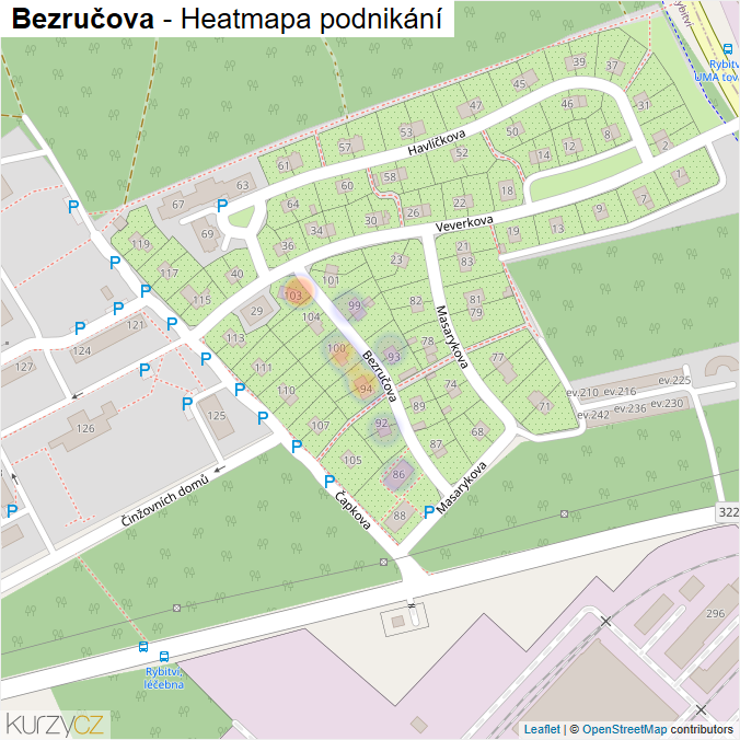 Mapa Bezručova - Firmy v ulici.