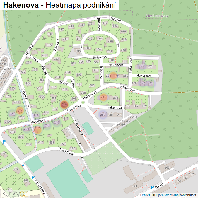 Mapa Hakenova - Firmy v ulici.