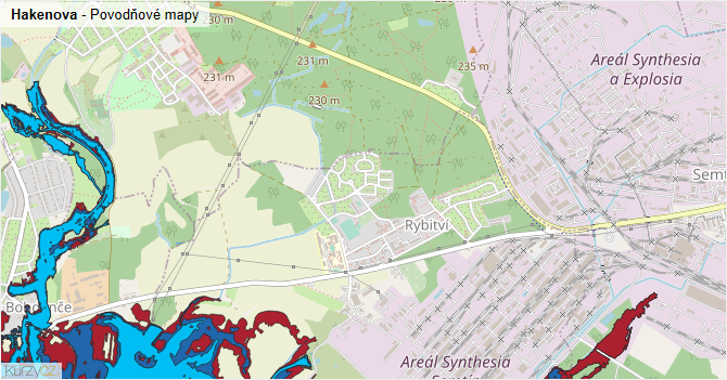 Hakenova - záplavové mapy stoleté vody