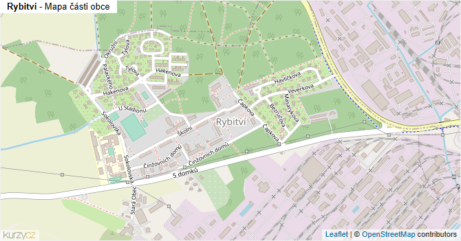 Rybitví - mapa části obce