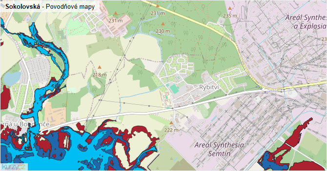 Sokolovská - záplavové mapy stoleté vody