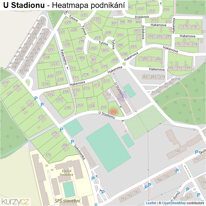 Mapa U Stadionu - Firmy v ulici.