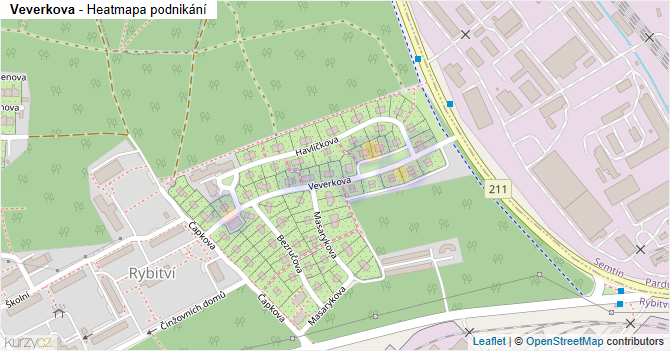 Veverkova - mapa podnikání