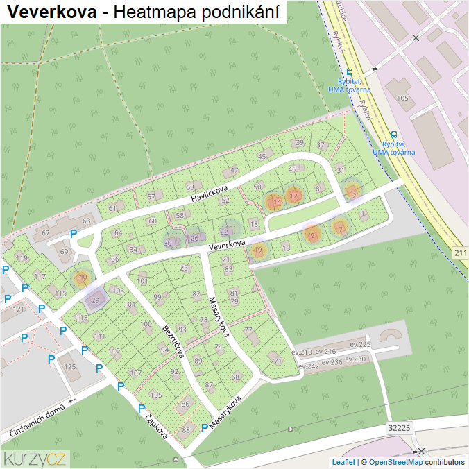 Mapa Veverkova - Firmy v ulici.