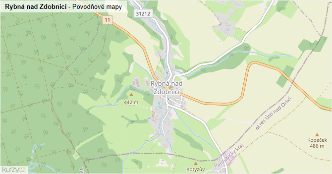 Rybná nad Zdobnicí - záplavové mapy stoleté vody