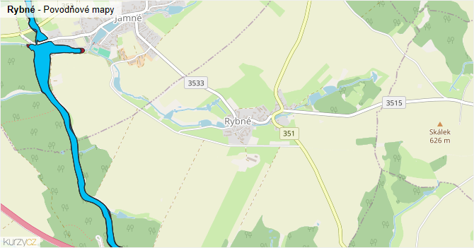 Rybné - záplavové mapy stoleté vody