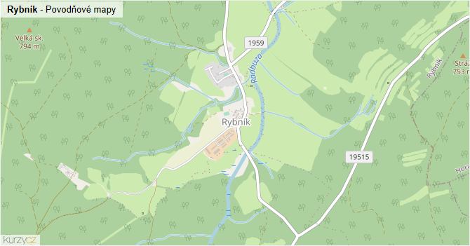 Rybník - záplavové mapy stoleté vody