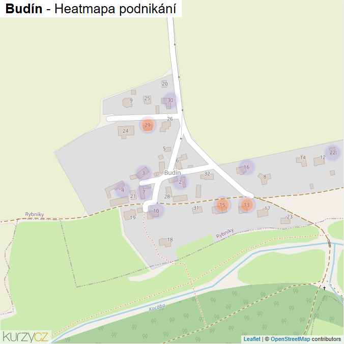 Mapa Budín - Firmy v části obce.