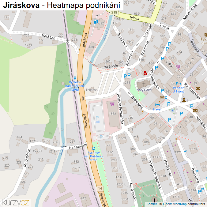 Mapa Jiráskova - Firmy v ulici.