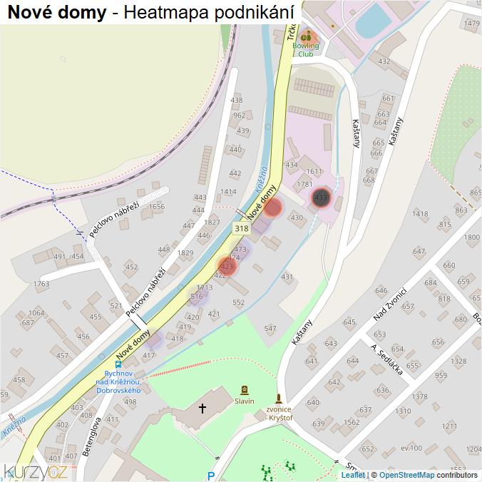 Mapa Nové domy - Firmy v ulici.