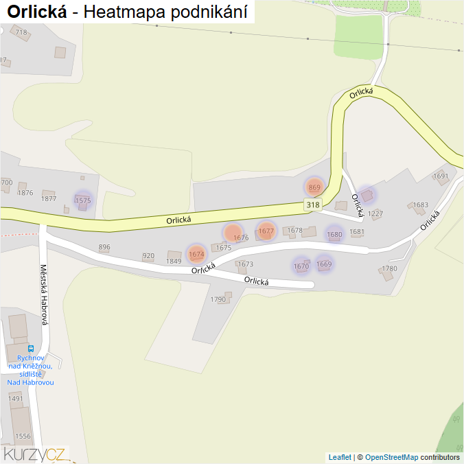 Mapa Orlická - Firmy v ulici.