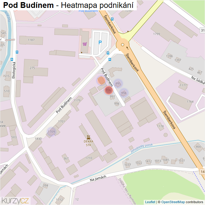 Mapa Pod Budínem - Firmy v ulici.