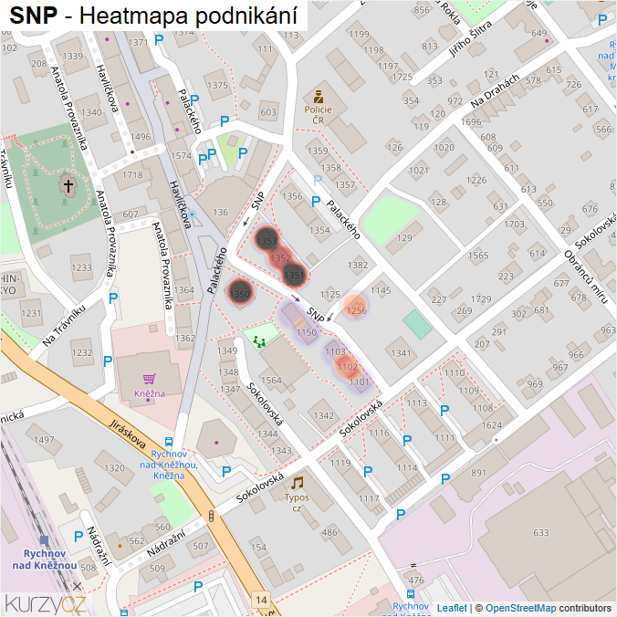 Mapa SNP - Firmy v ulici.