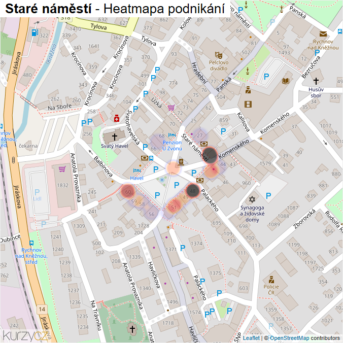 Mapa Staré náměstí - Firmy v ulici.