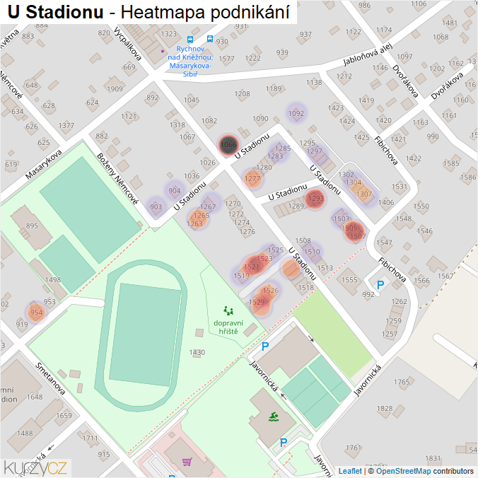 Mapa U Stadionu - Firmy v ulici.