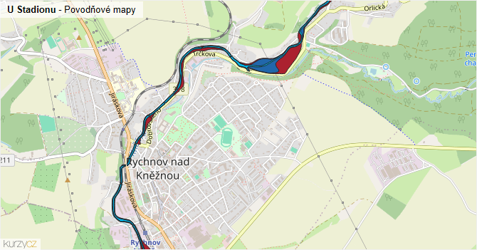 U Stadionu - záplavové mapy stoleté vody