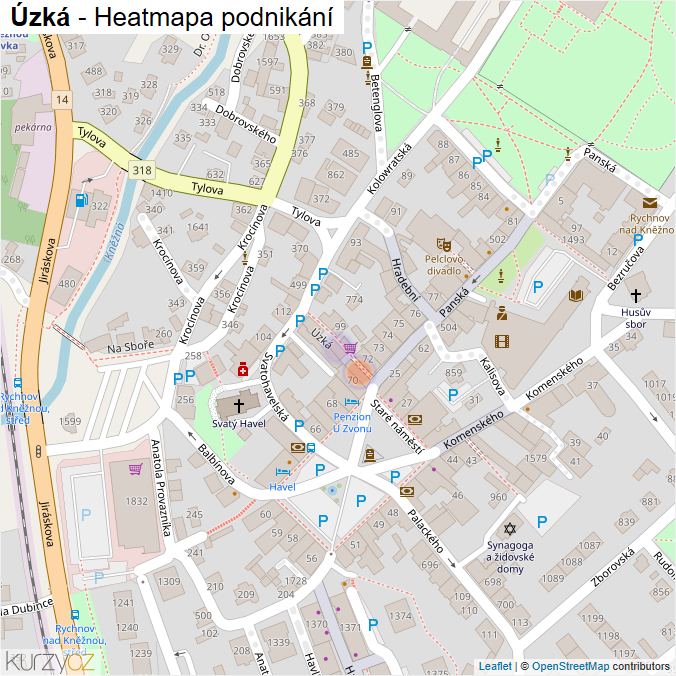 Mapa Úzká - Firmy v ulici.