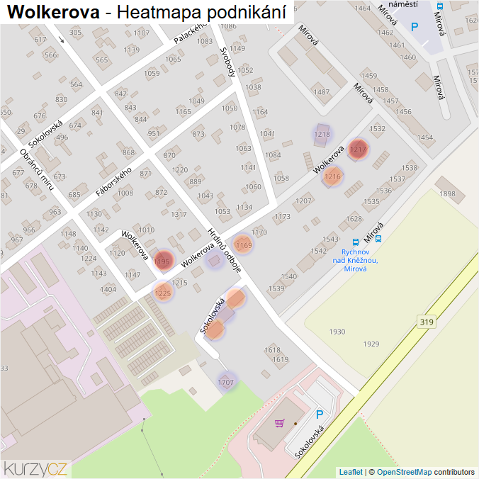 Mapa Wolkerova - Firmy v ulici.