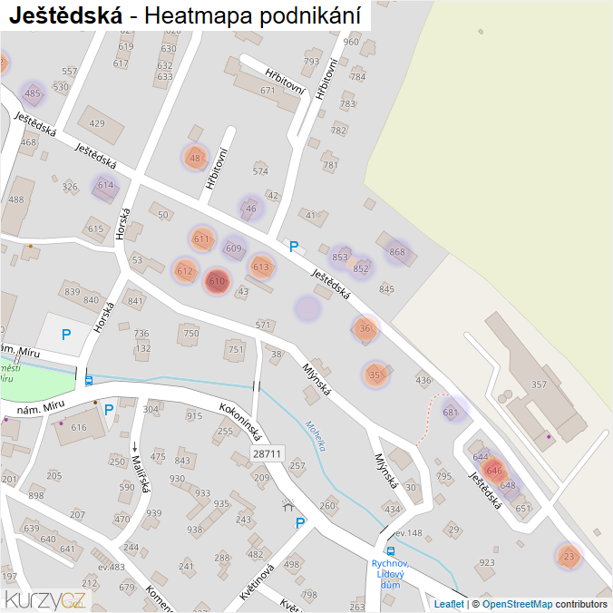 Mapa Ještědská - Firmy v ulici.