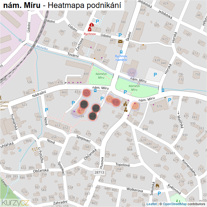 Mapa nám. Míru - Firmy v ulici.