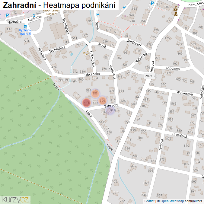 Mapa Zahradní - Firmy v ulici.