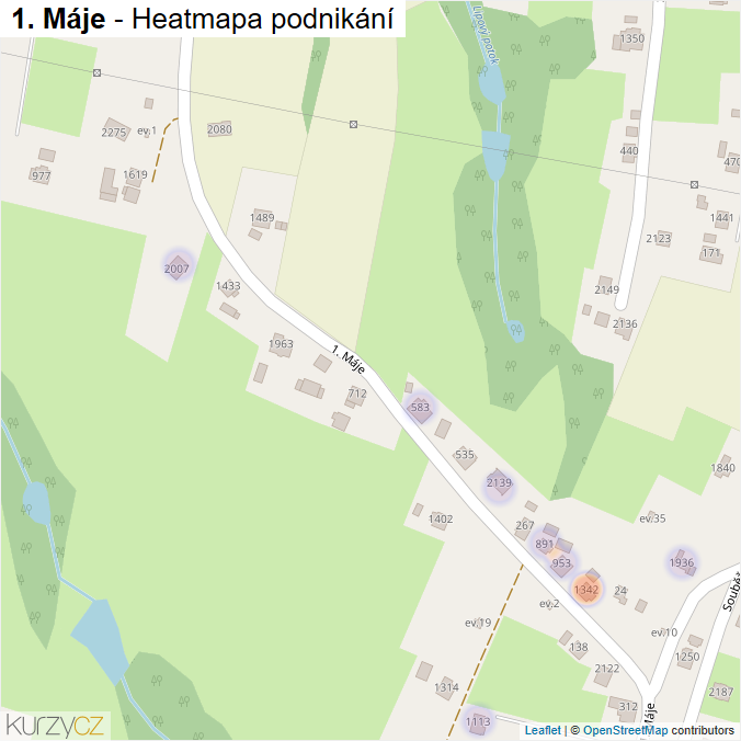 Mapa 1. Máje - Firmy v ulici.
