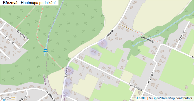 Březová - mapa podnikání