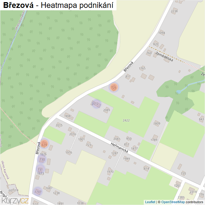 Mapa Březová - Firmy v ulici.