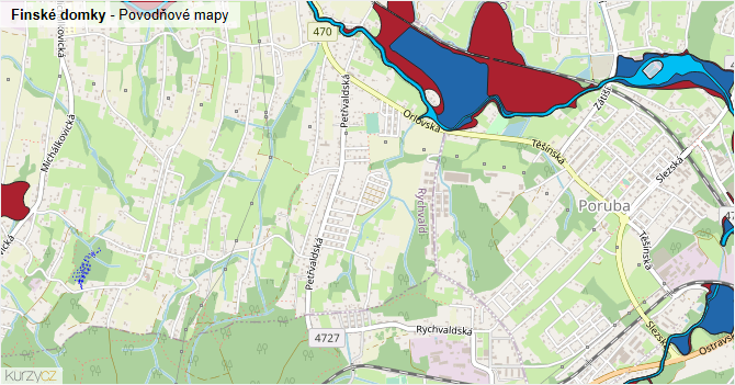 Finské domky - záplavové mapy stoleté vody