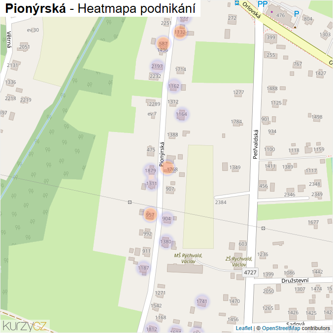 Mapa Pionýrská - Firmy v ulici.