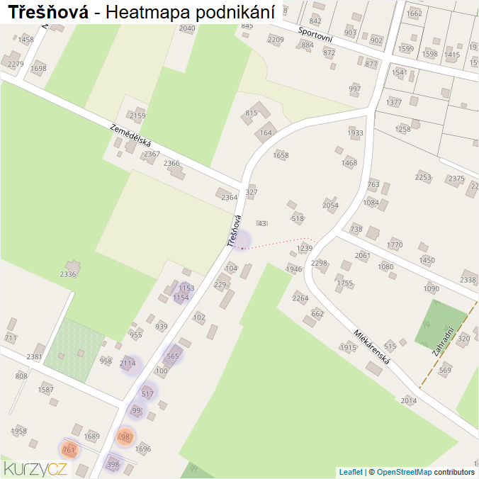 Mapa Třešňová - Firmy v ulici.