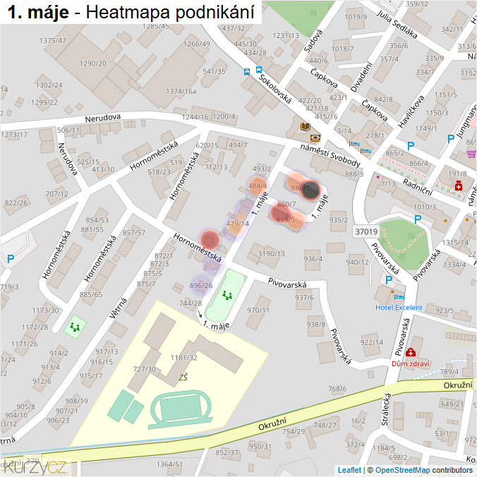 Mapa 1. máje - Firmy v ulici.
