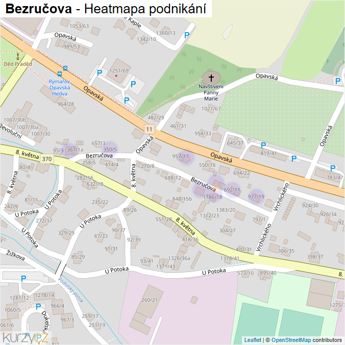 Mapa Bezručova - Firmy v ulici.