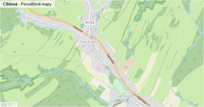 Cihlová - záplavové mapy stoleté vody