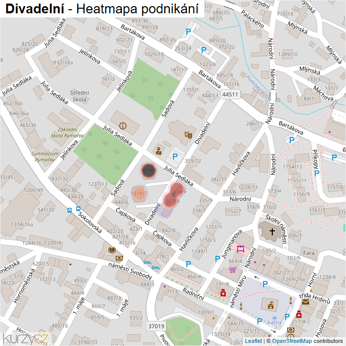 Mapa Divadelní - Firmy v ulici.