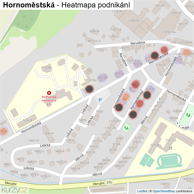 Mapa Hornoměstská - Firmy v ulici.