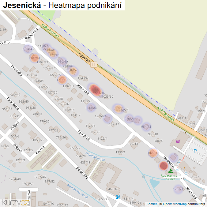 Mapa Jesenická - Firmy v ulici.