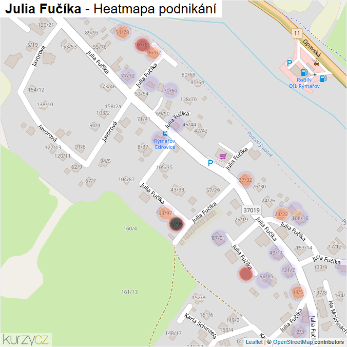 Mapa Julia Fučíka - Firmy v ulici.