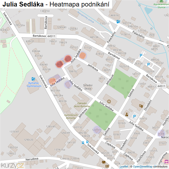 Mapa Julia Sedláka - Firmy v ulici.