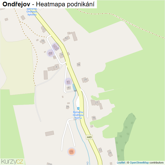 Mapa Ondřejov - Firmy v části obce.
