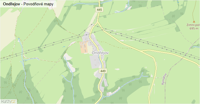 Ondřejov - záplavové mapy stoleté vody