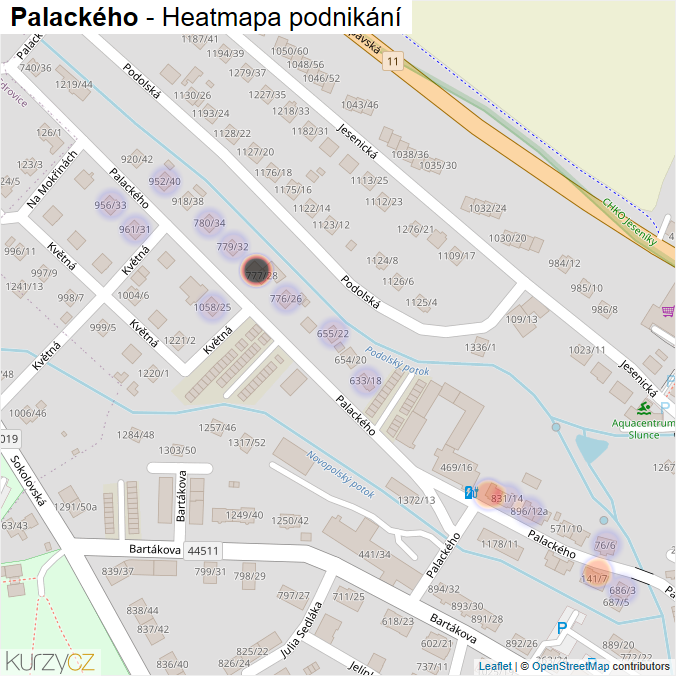 Mapa Palackého - Firmy v ulici.