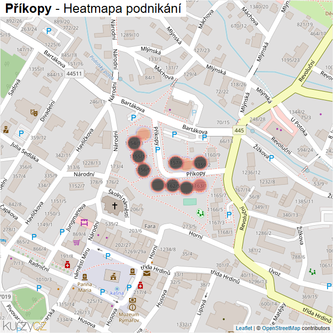 Mapa Příkopy - Firmy v ulici.