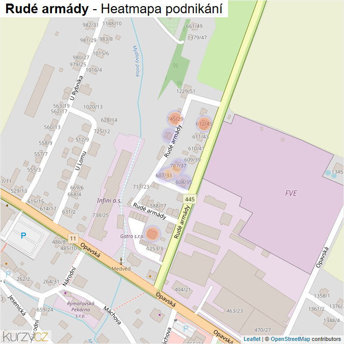 Mapa Rudé armády - Firmy v ulici.