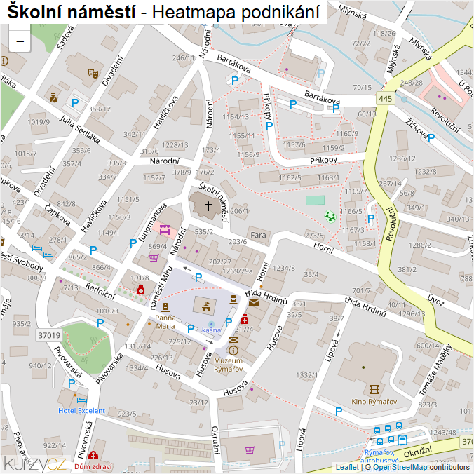 Mapa Školní náměstí - Firmy v ulici.