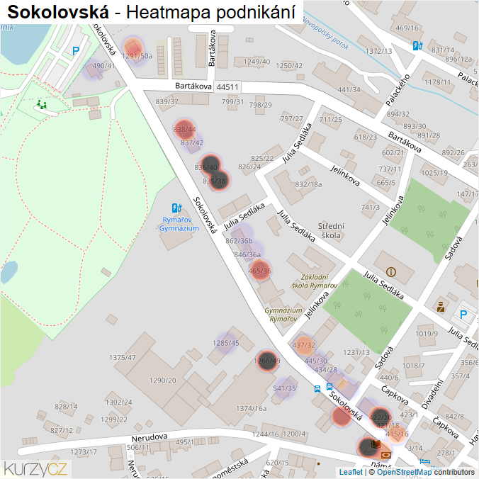 Mapa Sokolovská - Firmy v ulici.