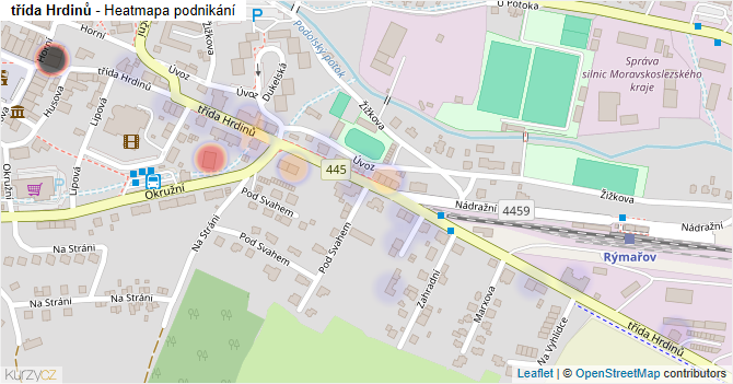 třída Hrdinů - mapa podnikání